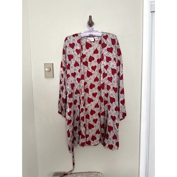 Vintage Victoria's Secret M/L 100% Silk Robe Gold Label Red White Hearts - Picture 4 of 9